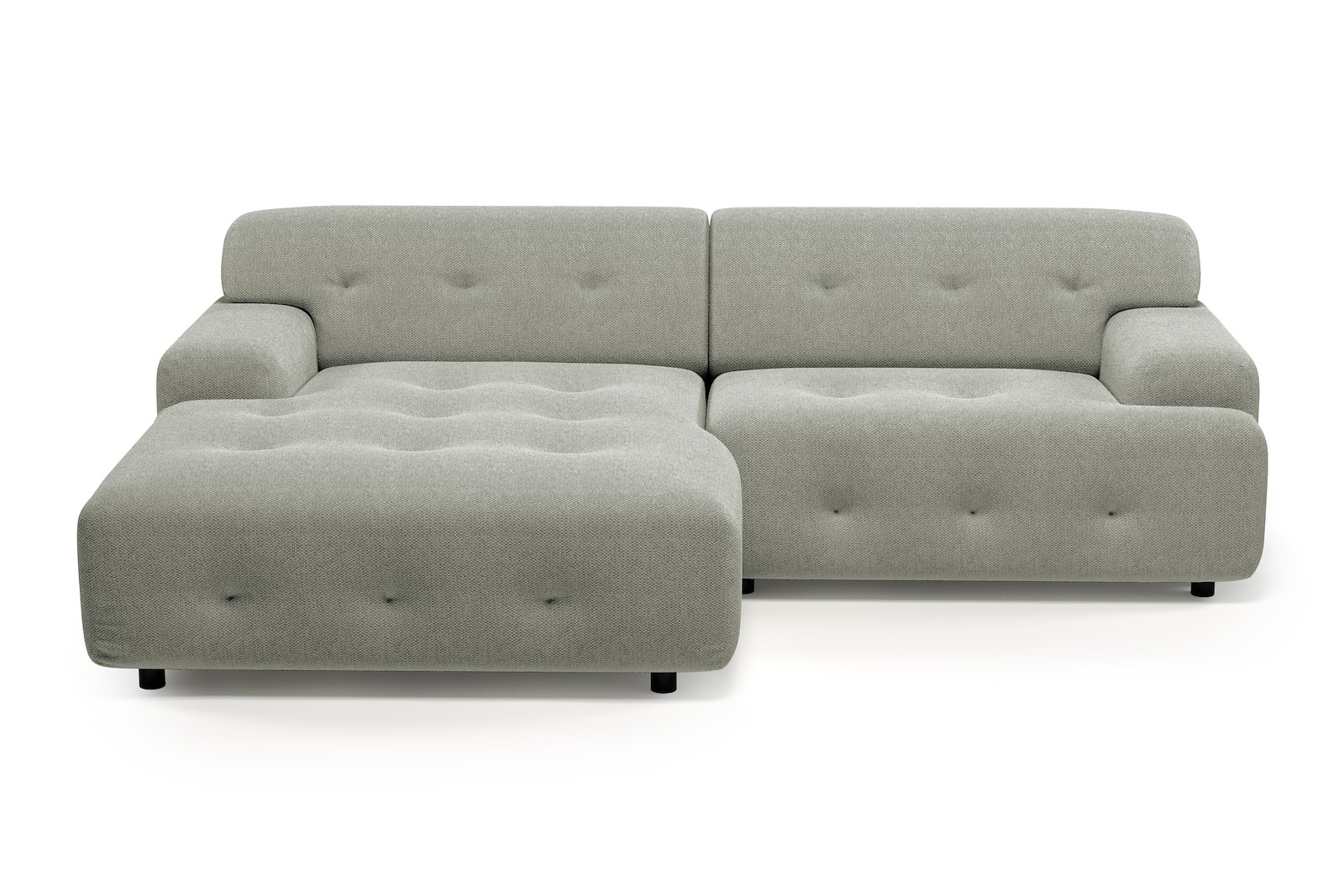 Bob sofa 1,5-seter med sjeselong venstre. Tekstil Mito 180 Light Grey med sorte ben.