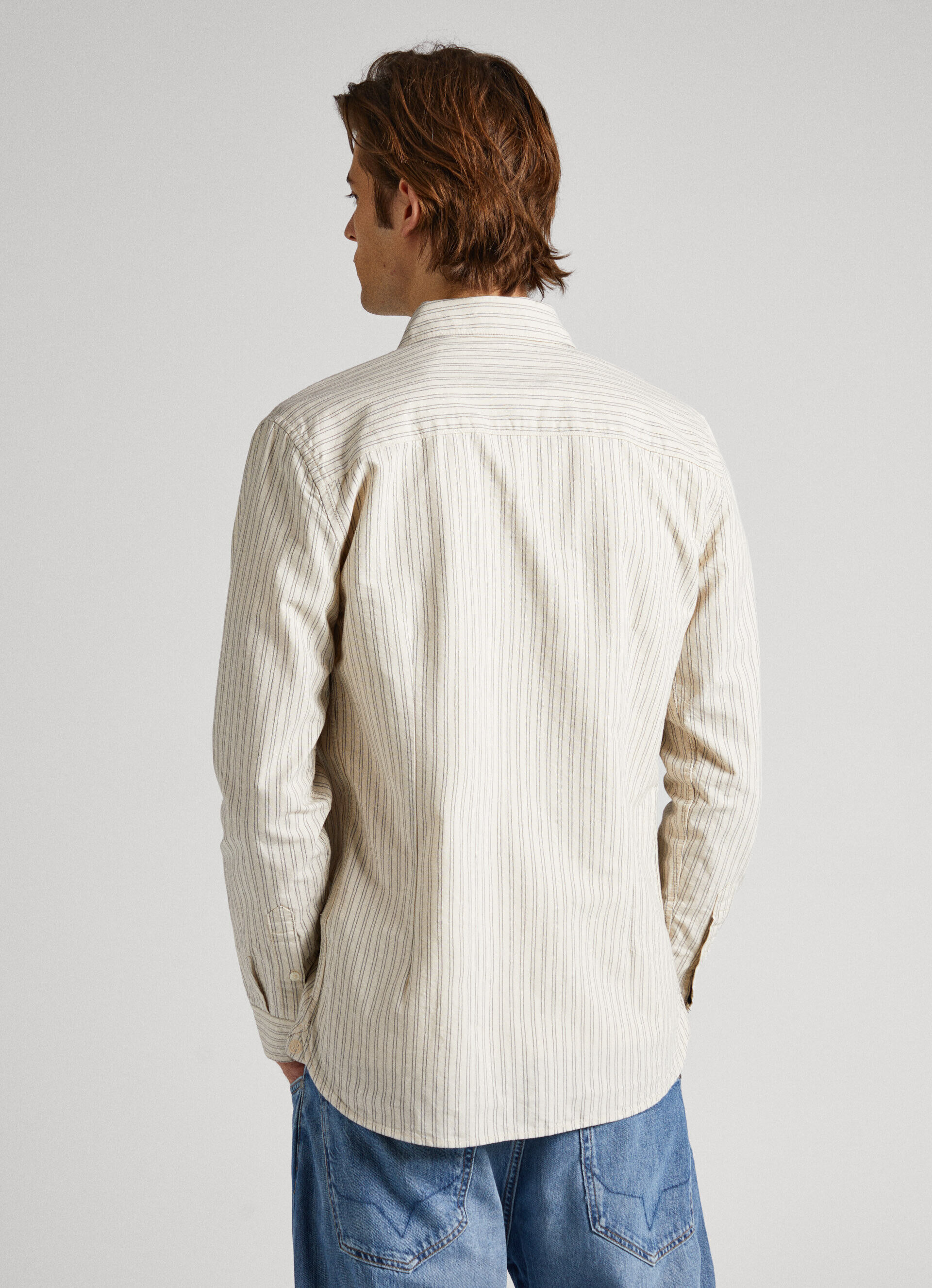Camisa Oxford listrada Slim Fit - branco marfim