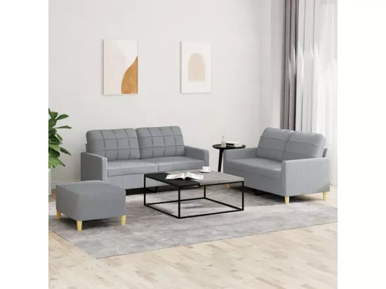 Ensemble de canapés 3 pièces avec coussins Gris clair Tissu