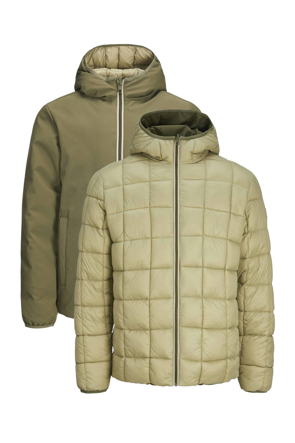JACK & JONES reversible gewatteerde winterjas JPRBLUBROOK olijfgroen