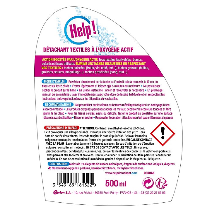 Détachant textiles oxygène actif Help Gerlon 500ml