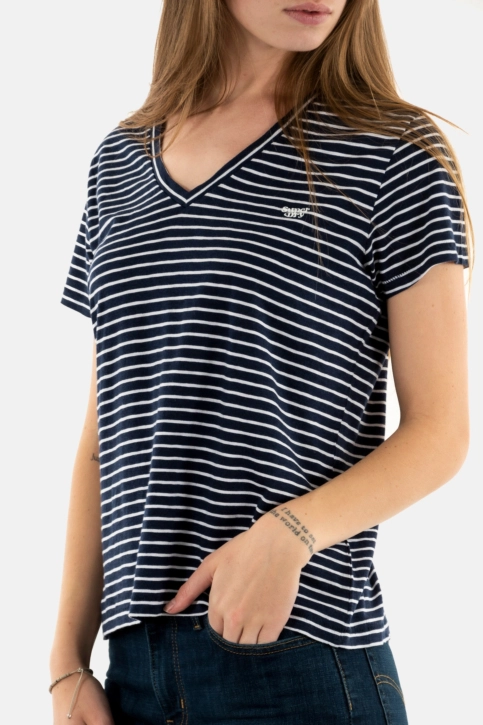 Tee shirt superdry studios slub emb vee ibx navy/optic stripe