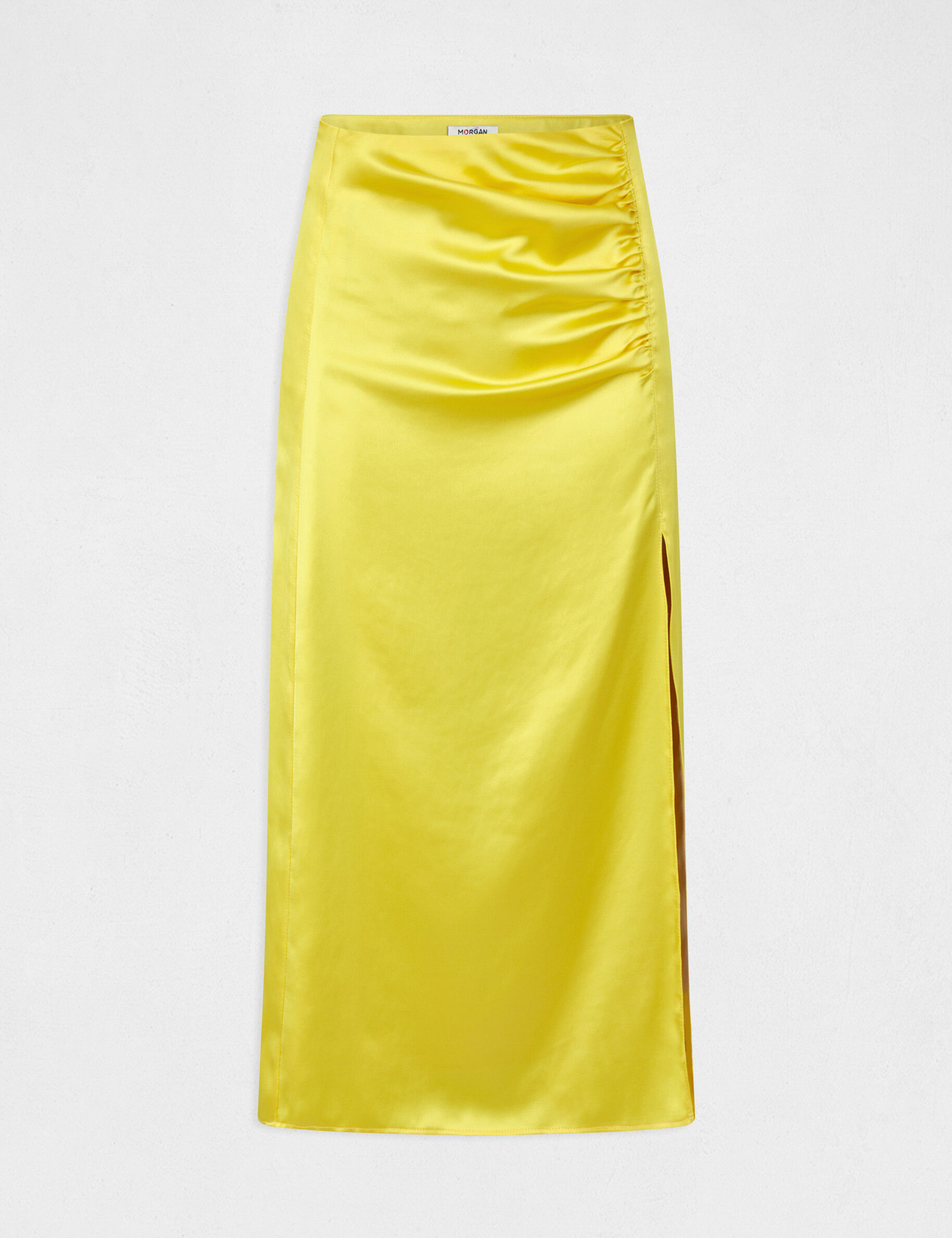 Jupe droite satin fendue jaune moyen femme - jaune_moyen
