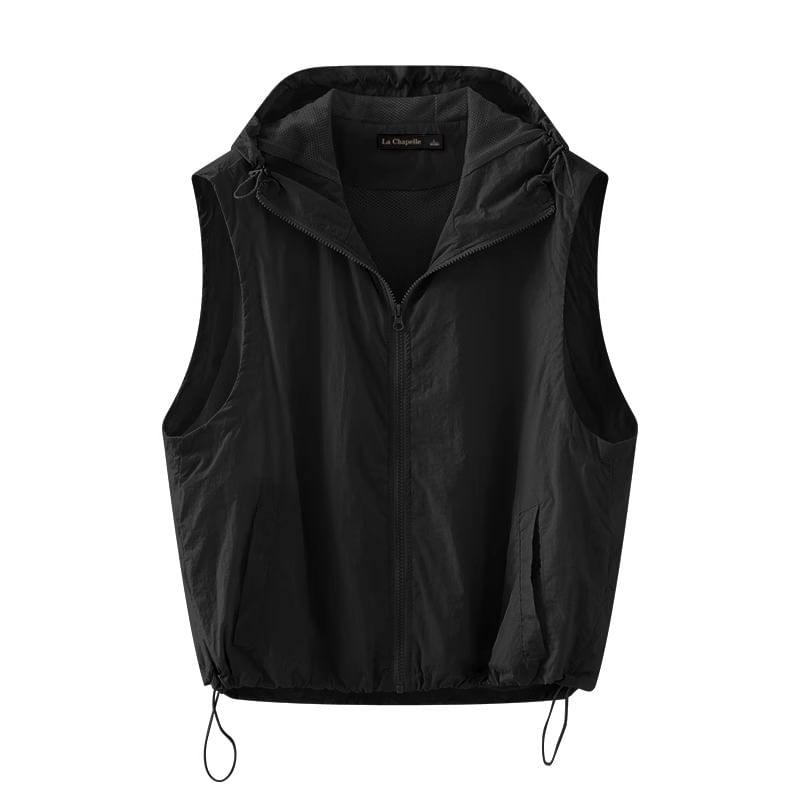 Fluffush - Effen vest met trekkoord, capuchon en rits