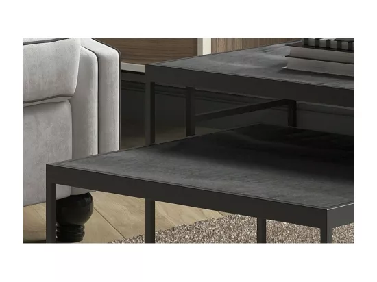 Table basse gigogne carrée en bois noir collection QUEEN. Meuble style industriel