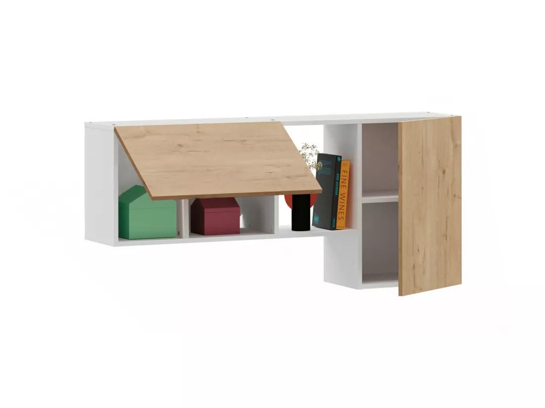 Meuble de salon coloris blanc / chêne doré - Hauteur 60 x Longueur 130 x Profondeur 32 cm