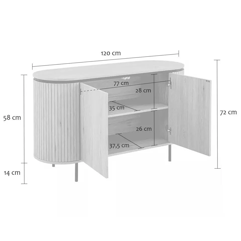 CALICOSY - Dressoir MALAGA - Licht hout - 72x120x40 cm
