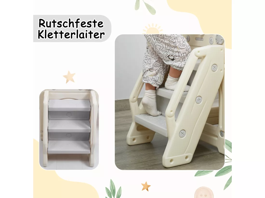 Ensemble de toboggan 5 en 1 pour enfants - 179 x 184 x 103cm - en HDPE - avec balançoire et espace de rangement - Gris