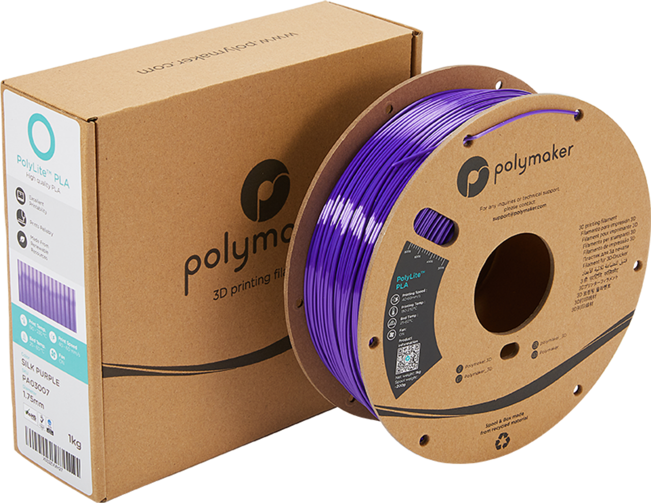 Polymaker  PolyLite Silk PLA Purple, 1,75 mm / 1000 g    Glänzendes Seidenfilament