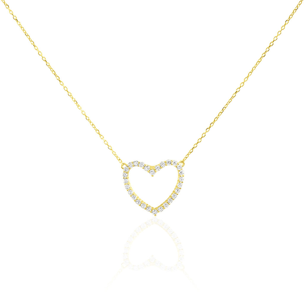Collier Coeur Droit Or Jaune Oxyde De Zirconium