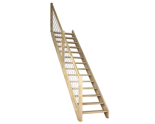 Pertura Elenie beukenhouten trapboom, onbehandeld, recht, 83,5 cm, 14 treden / 15 stootborden, leuning