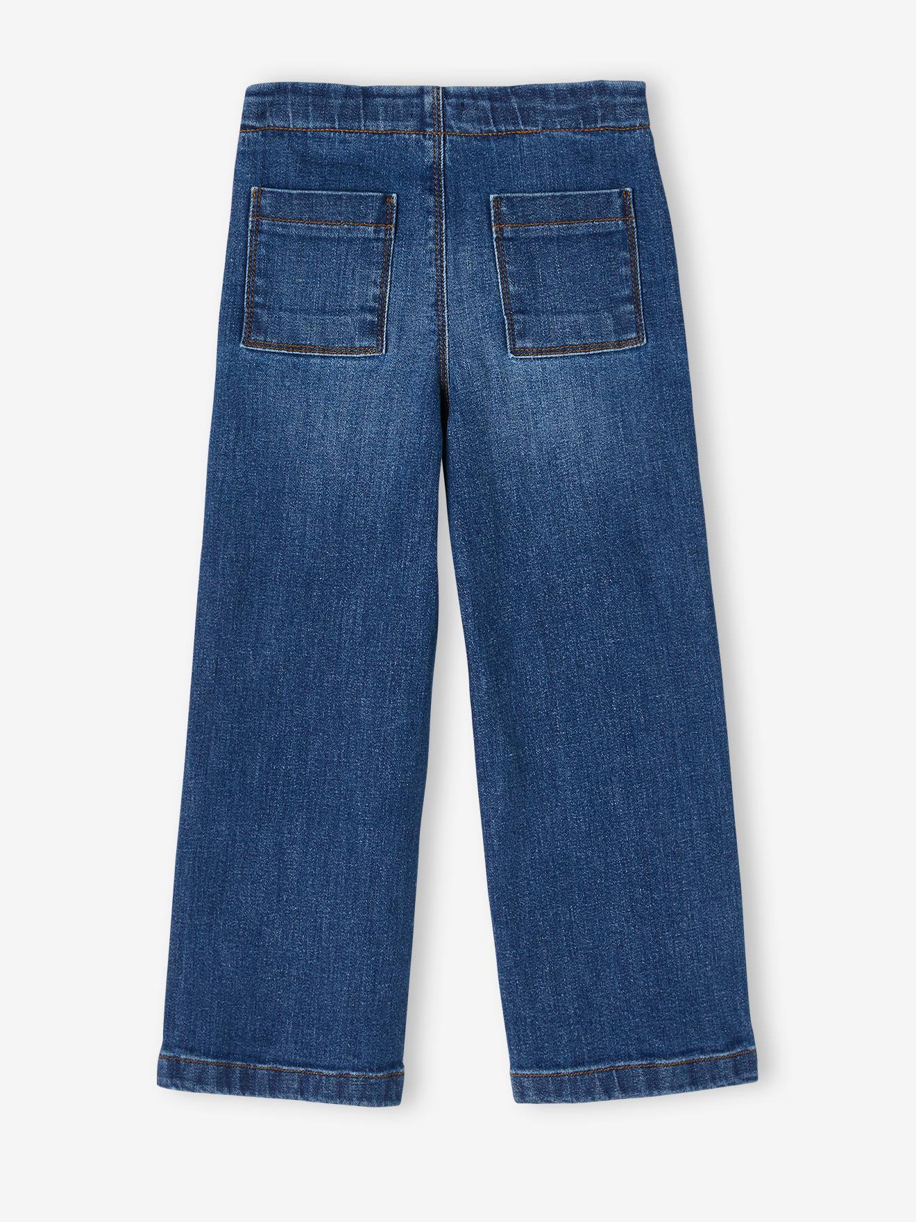 Calça jeans flare com efeito de ponte fantasia para meninas, cor pedra