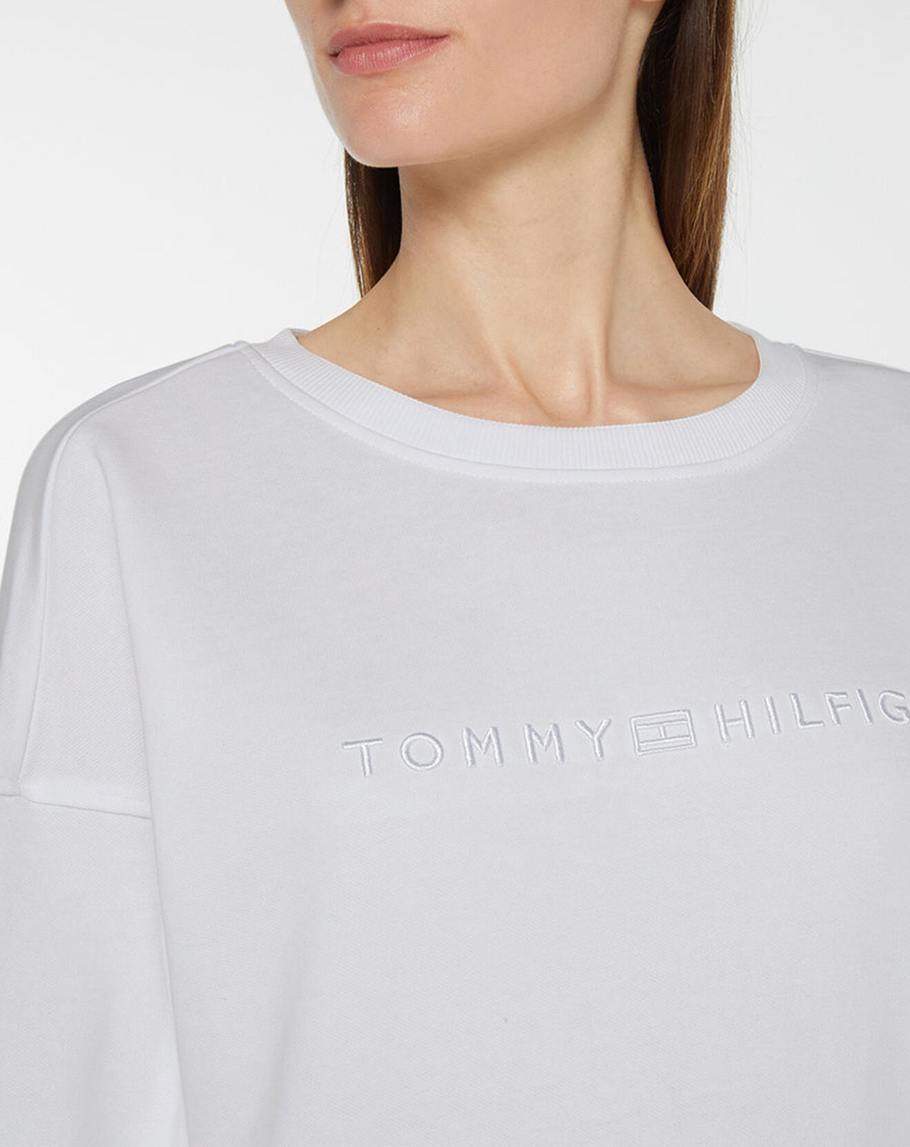 Tommy Hilfiger Sweat 100% Coton Bio Oversized Tonal blanc