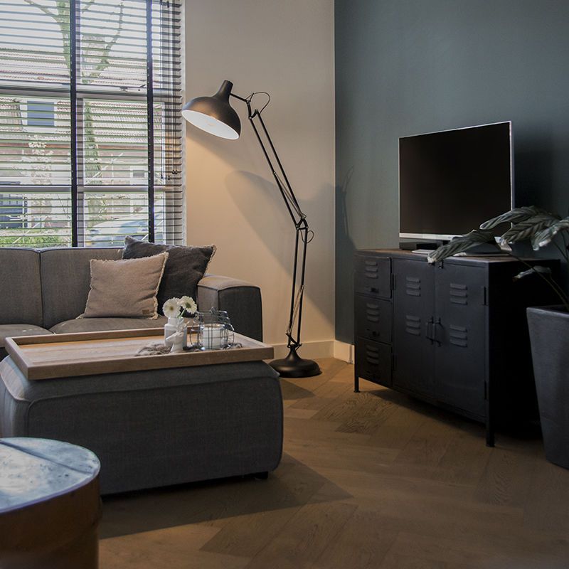 Industriële vloerlamp zwart verstelbaar - Hobby