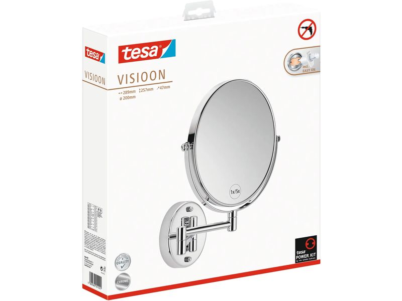 tesa Kosmetikspiegel Visioon, schwenkbar Silber Zweiseitiger Kosmetikspiegel mit elegantem Doppelgelenkarm
