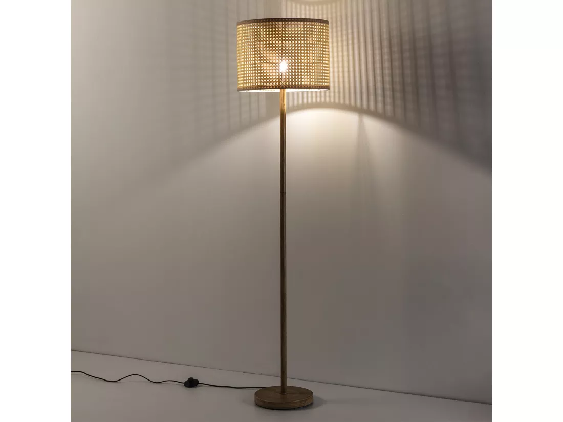 Lampadaire Keiko métal imitation bois, hauteur 161 cm