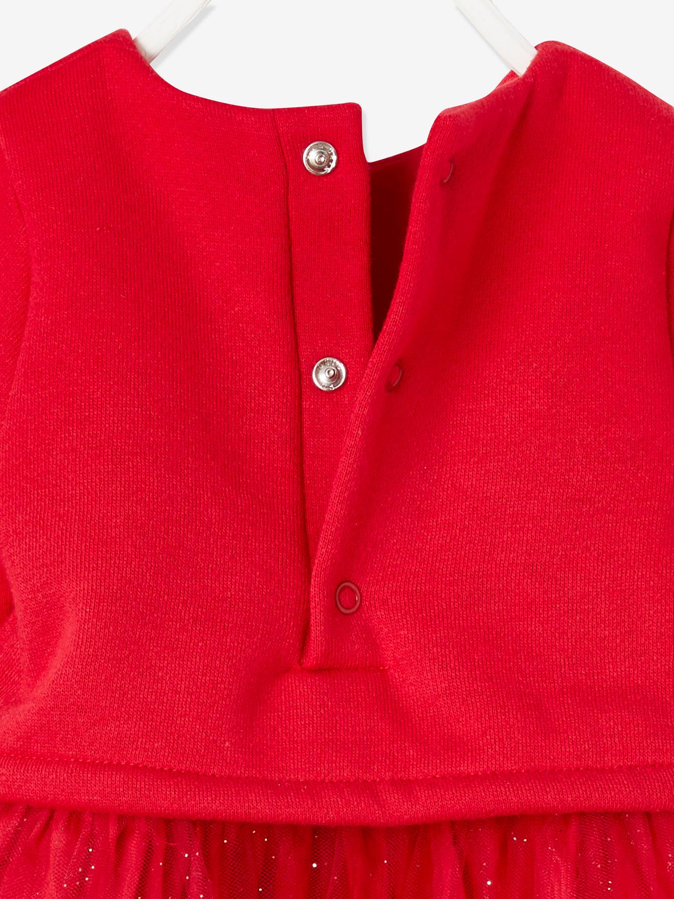 Vestido de festa 2 em 1, tiara e meia-calça, vermelho bebê escuro liso com estampas.
