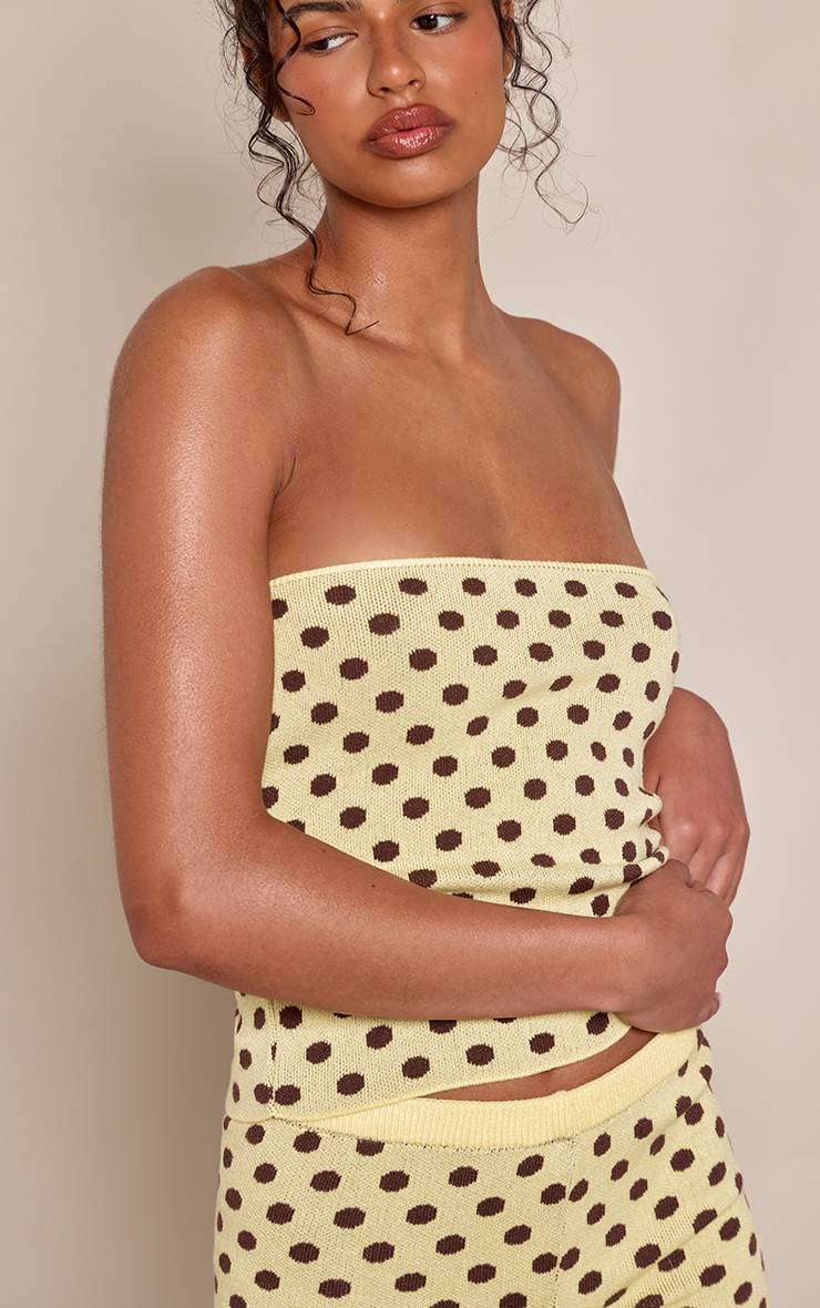 Jaune Haut Bandeau En Maille À Pois