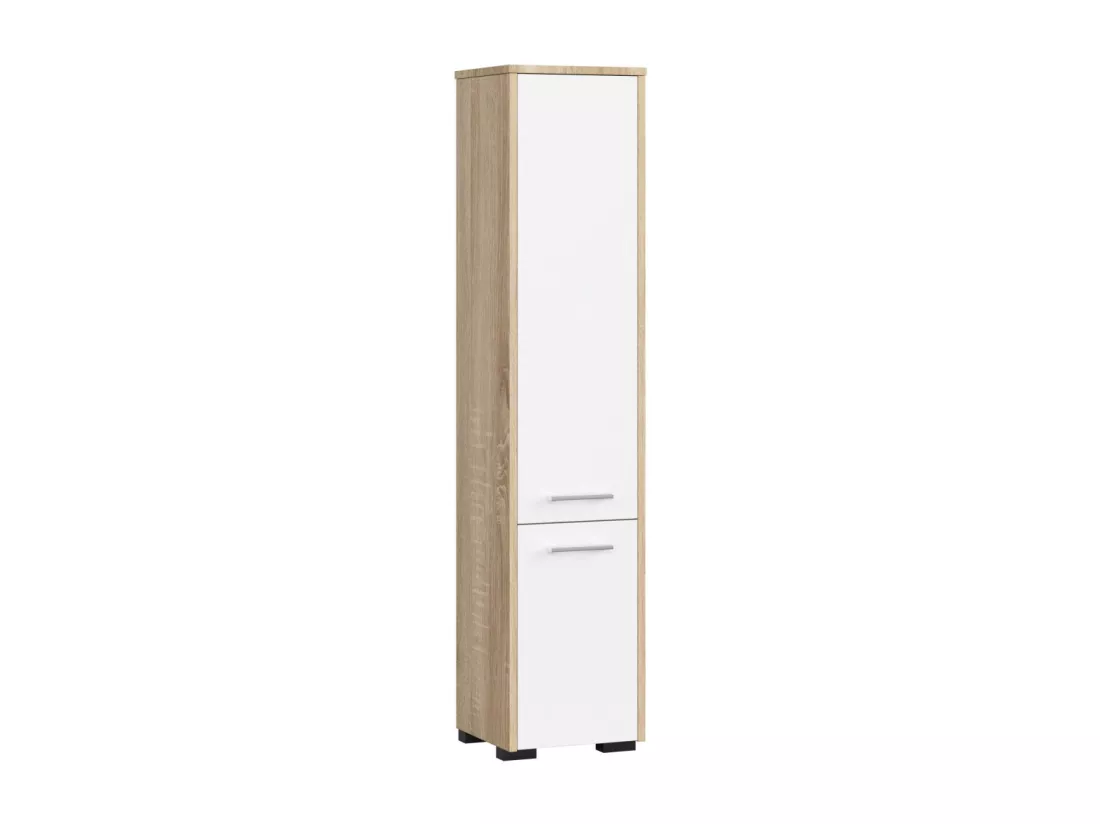Colonne salle de bains AKORD FIN Chêne Sonoma 30 cm 2 portes façade Blanche 5 étagères 30x30x140 cm