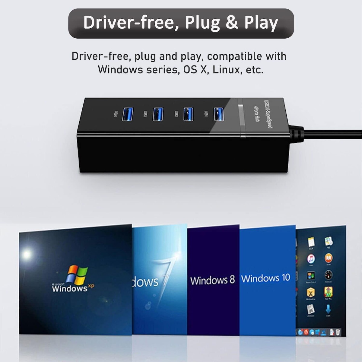 NÖRDIC USB 3.0 4ports 5Gbps hub 25cm kabel svart