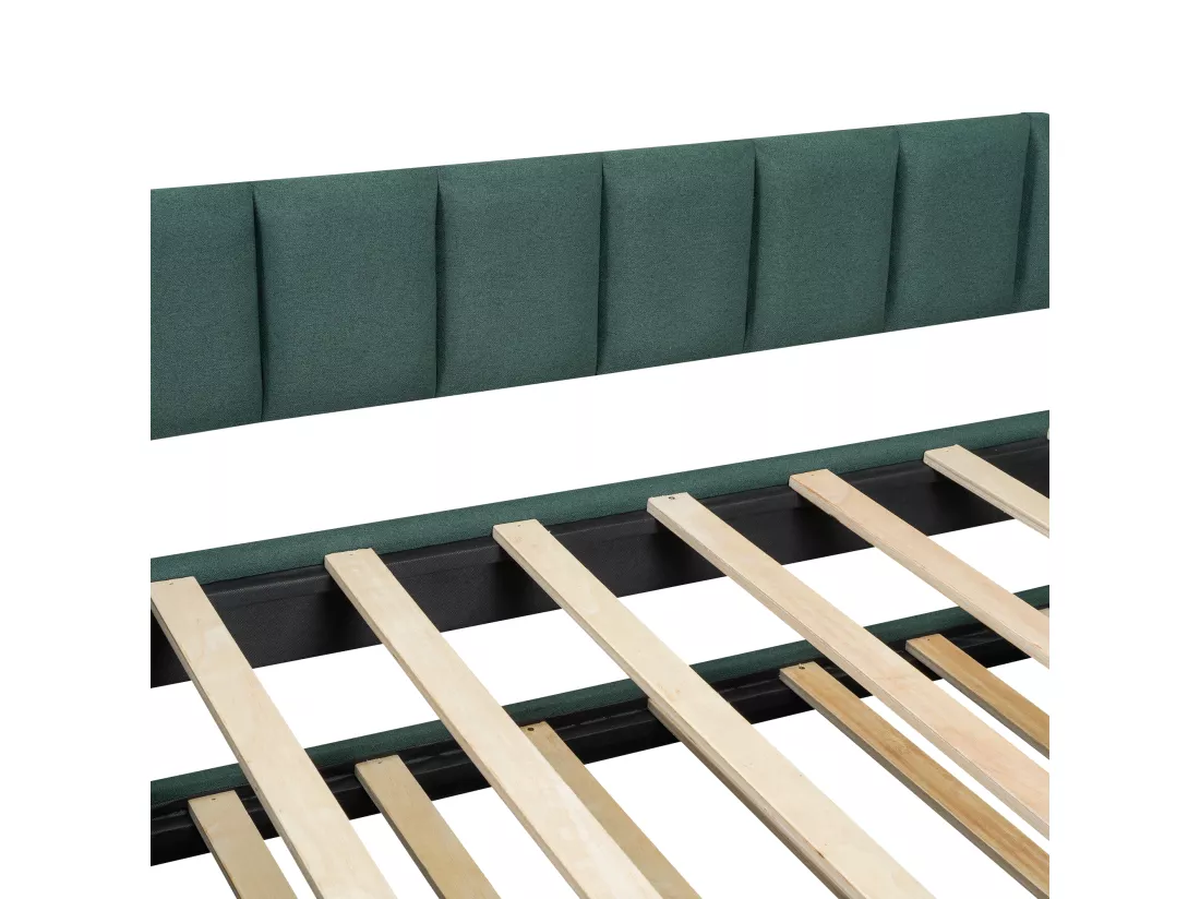 Lit banquette avec tiroirs rembourré en lin - 90x200cm + 90x190cm - Vert Sapin