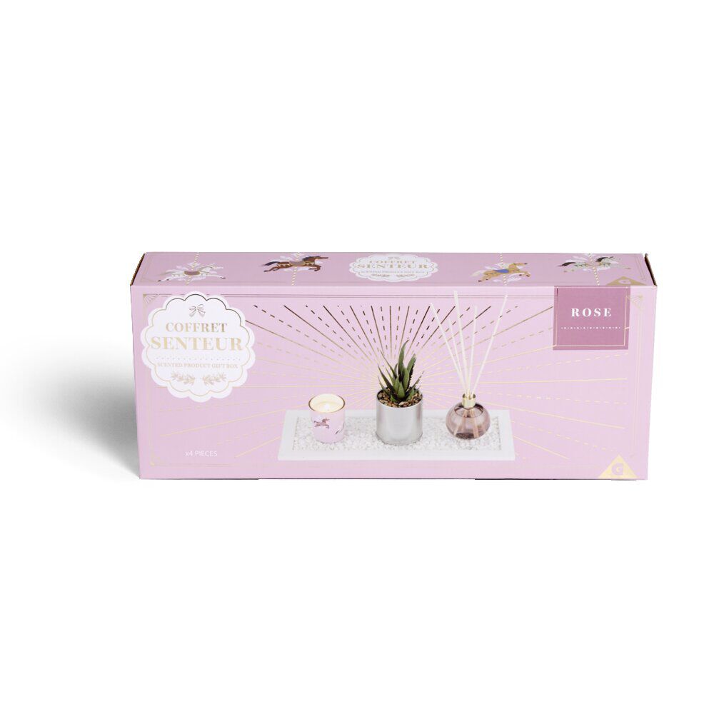 Coffret senteur bougie/plateau/diffuseur/plante artificielle