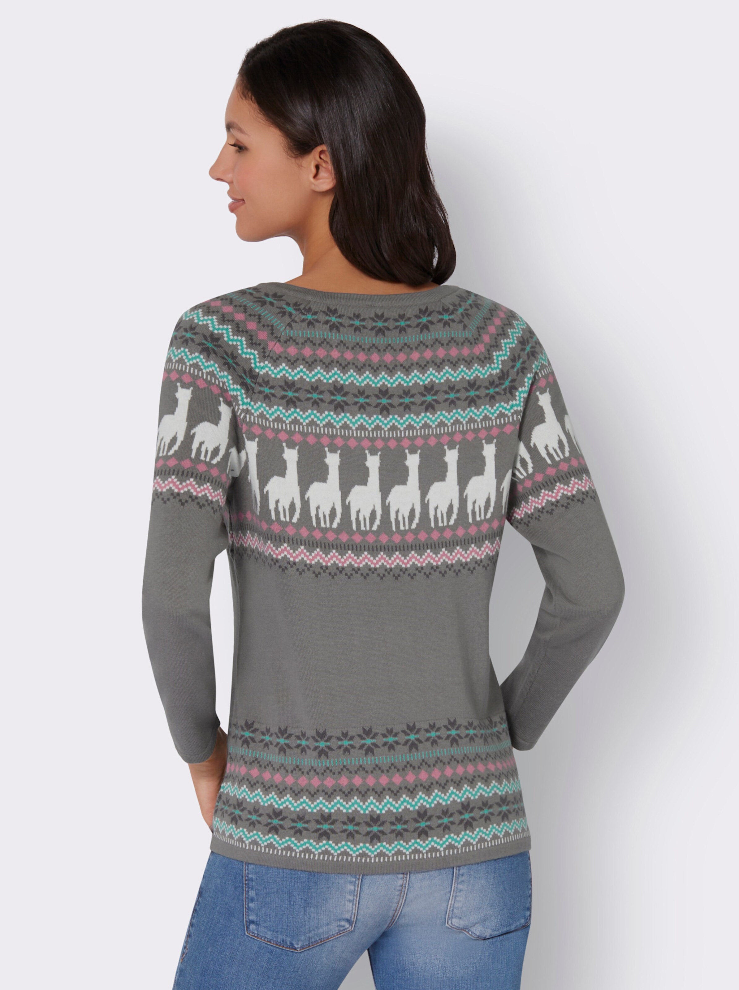 Norwegerpullover mit Alpaka-Motiven