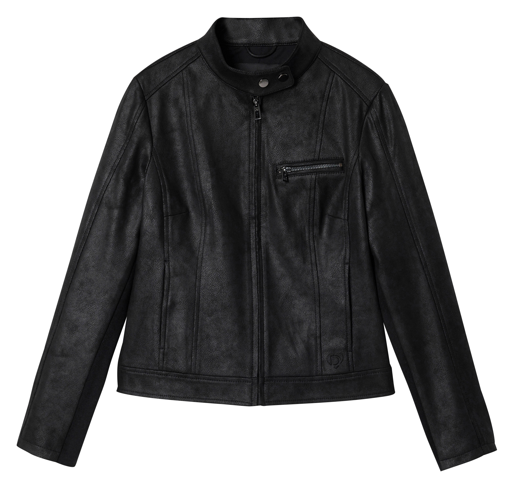 Veste droite biker effet cuir| Noir