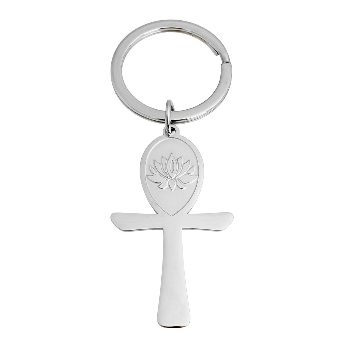 Porte-clés croix ansée ânkh fleur de lotus acier inoxydable