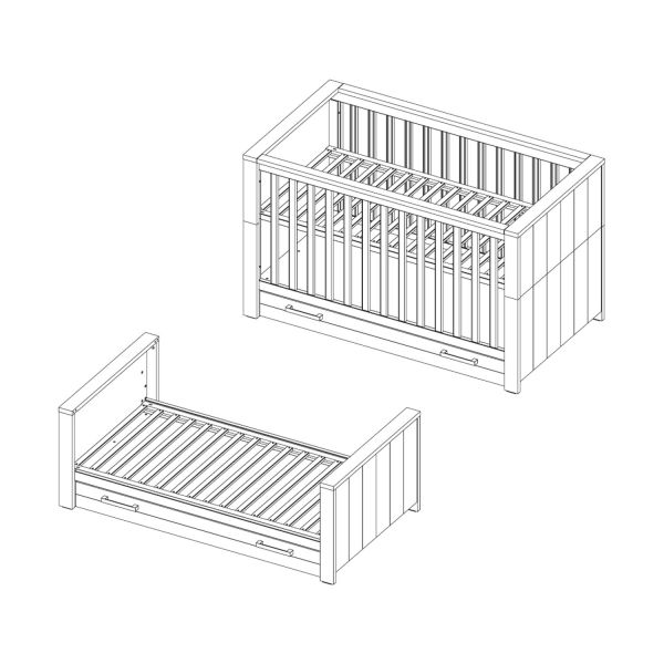 Kidsmill Sem Nautic Grijs Babybed Met Lade 70 x 140 cm