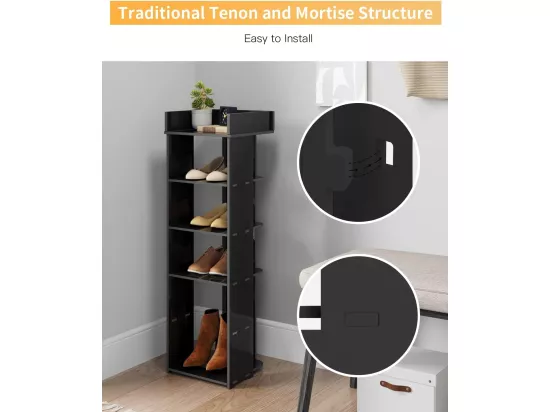 Meuble à chaussures PVC 5 Niveaux,Armoire à Chaussures avec étagère réglable pour Entrée,Salon,Chambre - 26x25x66cm - Noir