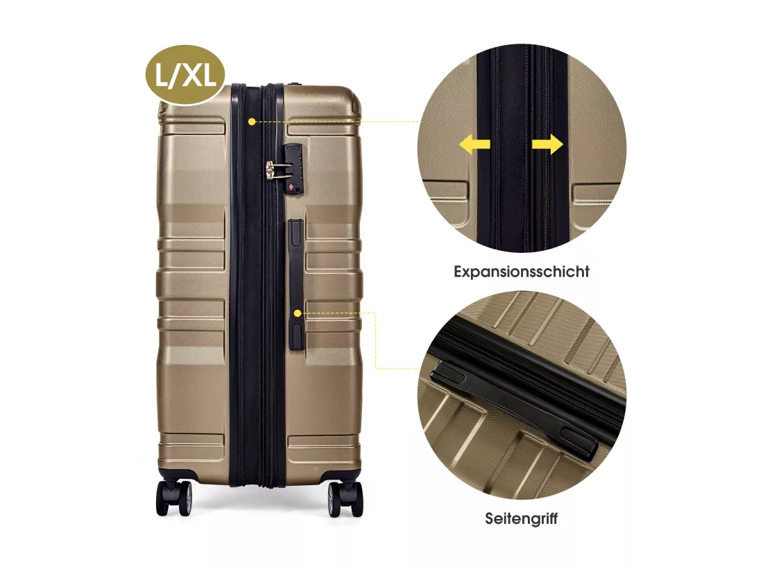 Bagage à main à coque rigide, valise avec serrure TSA et roue universelle, extensible, poignée latérale, ensemble 3 pièces