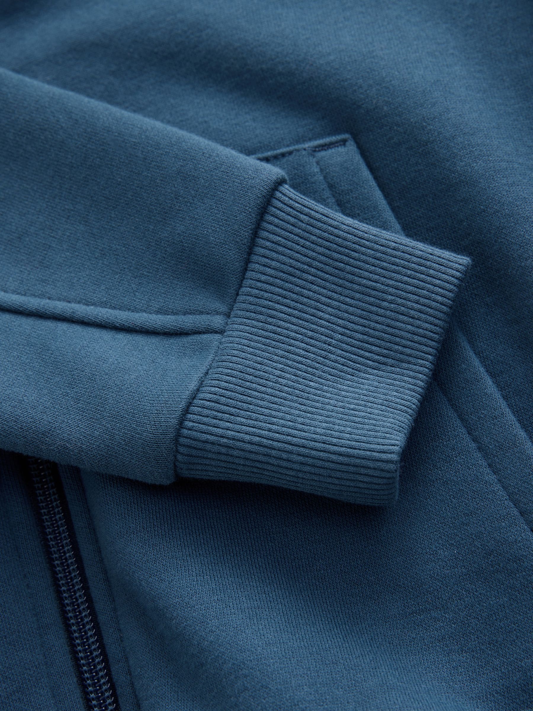 Normaal blauw - Effen hoodie met doorlopende rits (3-16 jr)