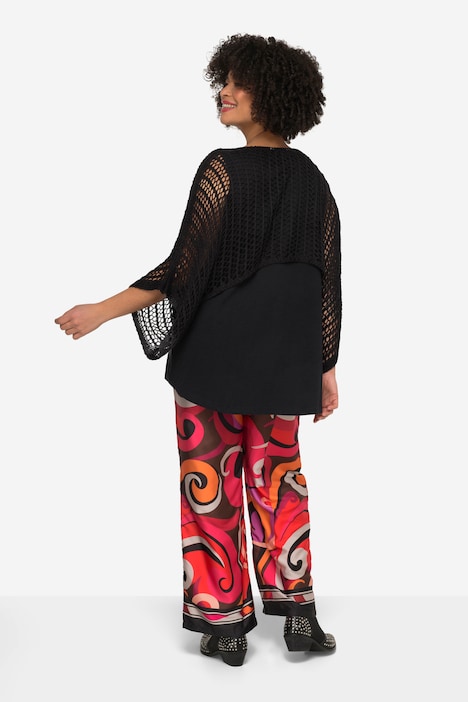 Poncho, oversized, Netz-Strick, U-Boot-Ausschnitt, Langarm