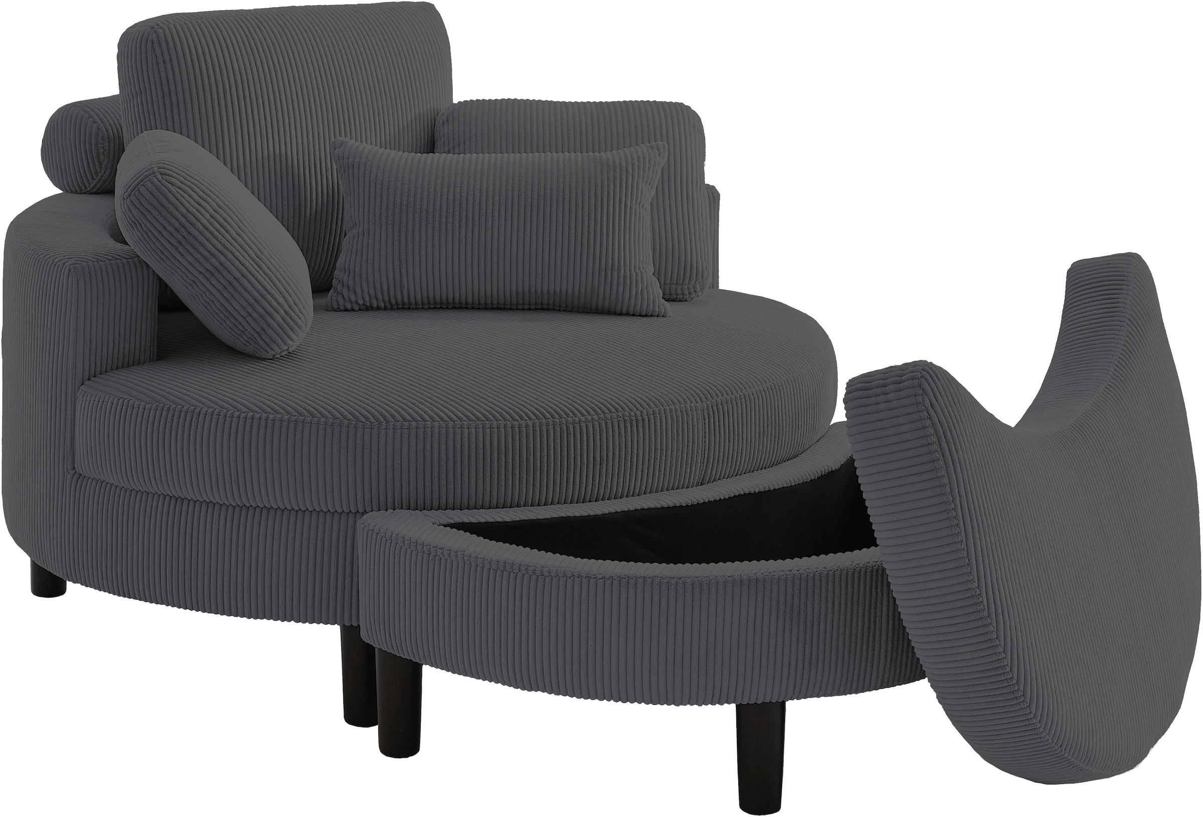 ATLANTIC home collection Loveseat »Ravi, B: 114 cm« XXL- Sessel, mit Stauraumhocker, Rückenstütze & 4 Zierkissen