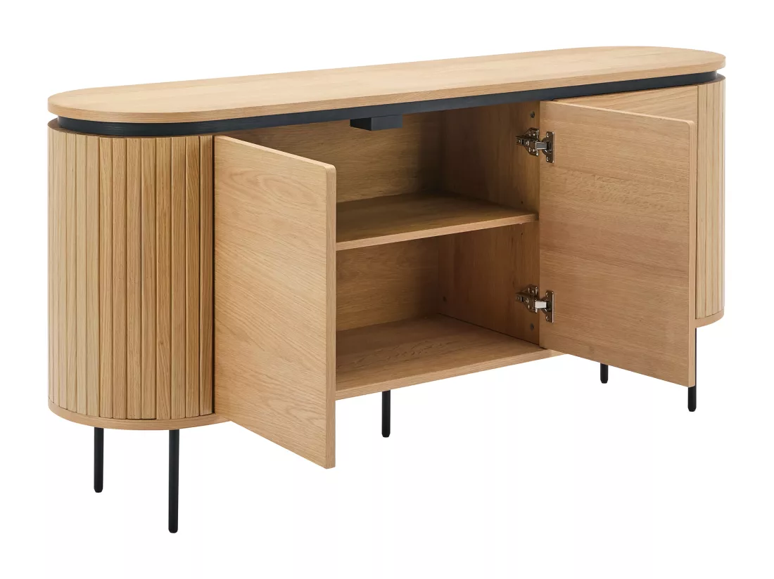 Buffet avec 3 portes placage chêne et métal - Naturel clair et Noir - CARDIONA