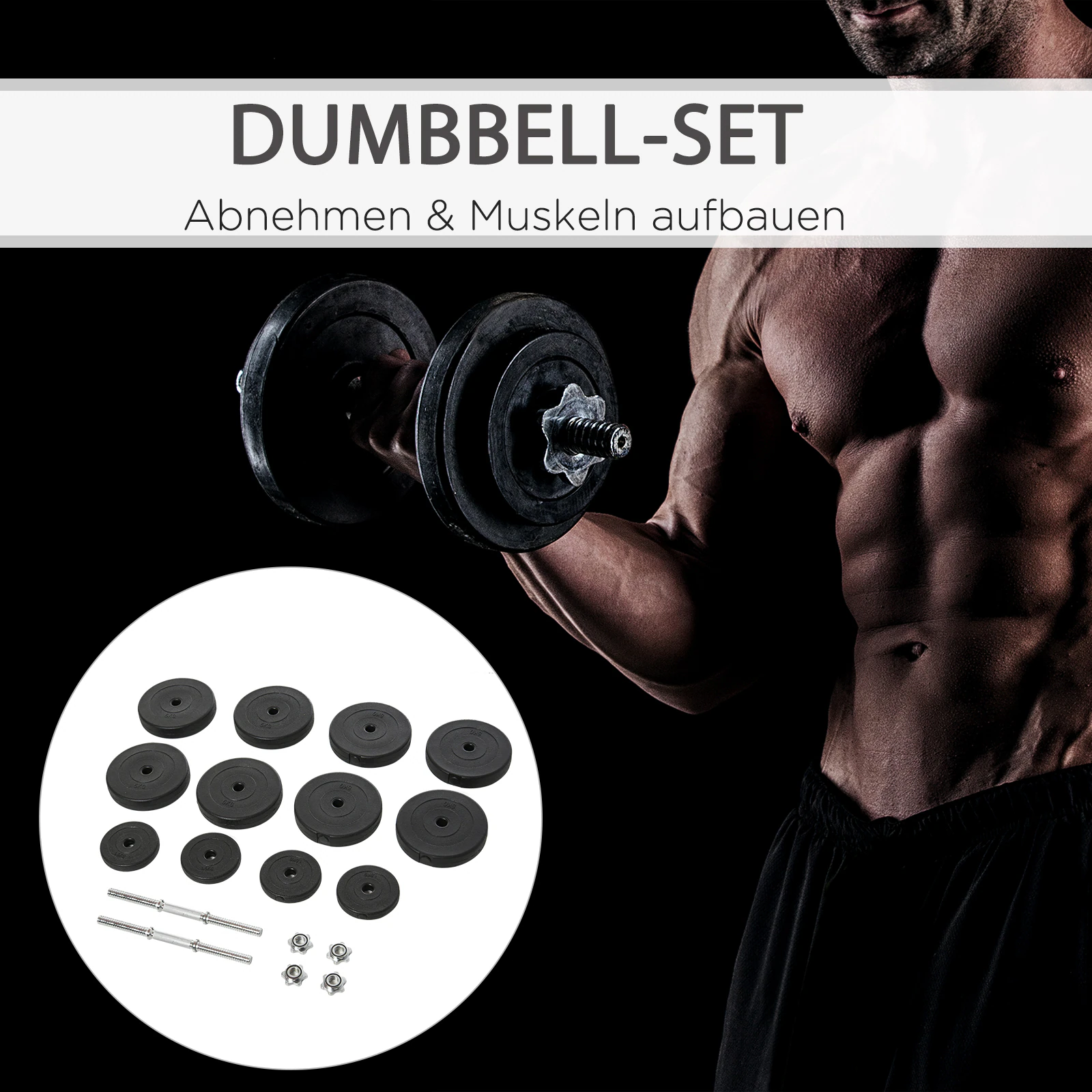 HOMCOM Kurzhantel-Set mit 1,5 und 5 kg Gewichtscheiben schwarz Ø24,5 x 4,3H cm