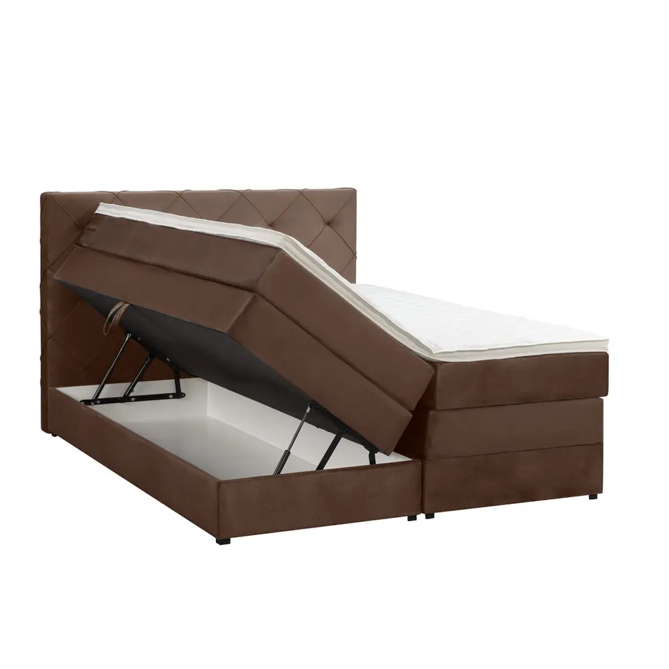 Boxspring met opbergruimte Liv geruit - bruin - 140x200 cm