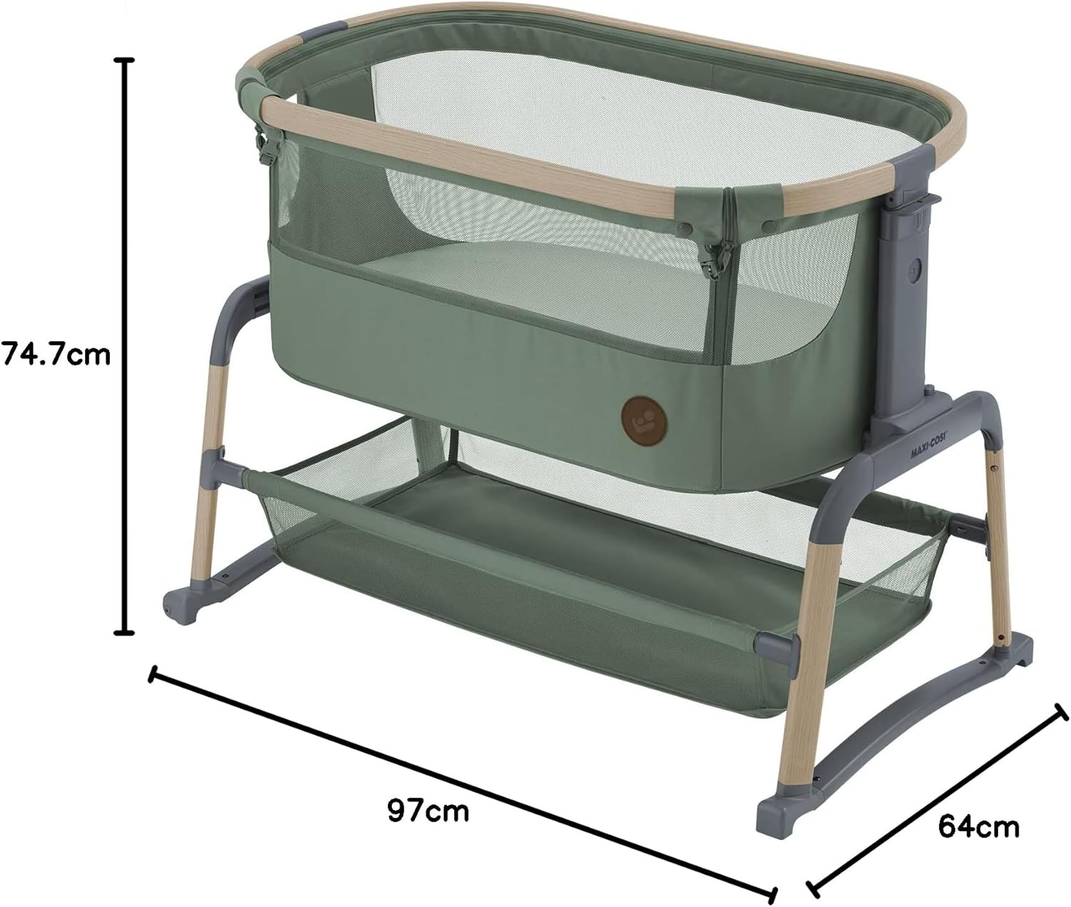Maxi-Cosi Iora Berceau Cododo, Lit Cododo Bebe Pliable, 0-6 Mois, 9 kg Max, 4 Inclinaisons et 5 Hauteurs, Système Coulissant, Matelas Confort, Grand Panier, Facile à Transporter, Essential Graphite