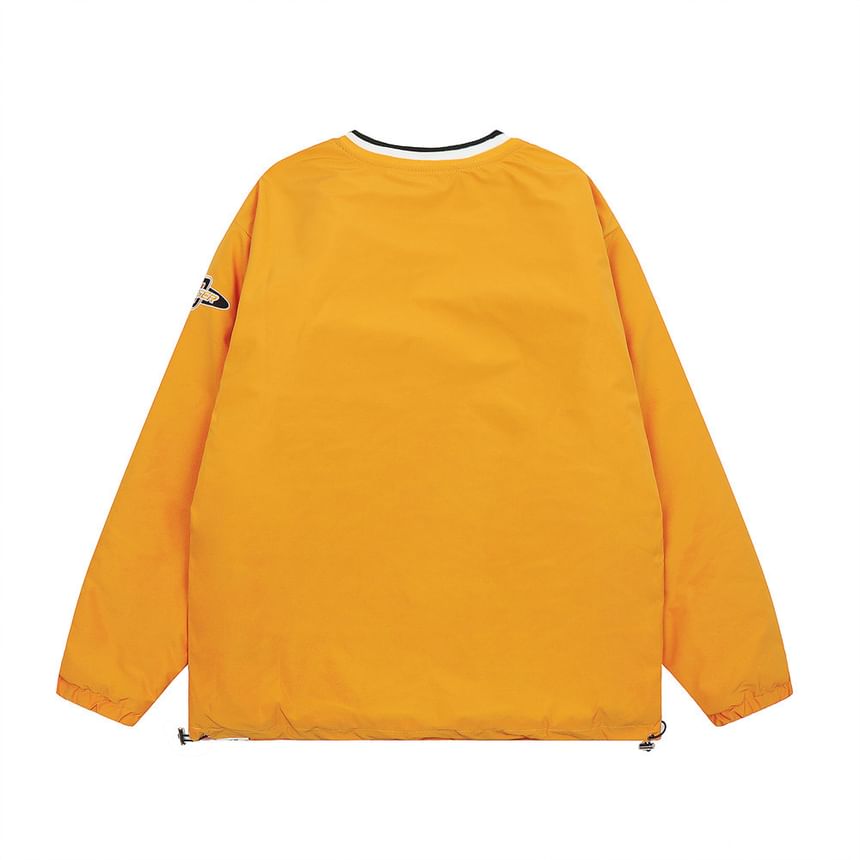 Cowpow - Sweatshirt met V-hals, geborduurde letters, contrasterende rand en trekkoordzoom