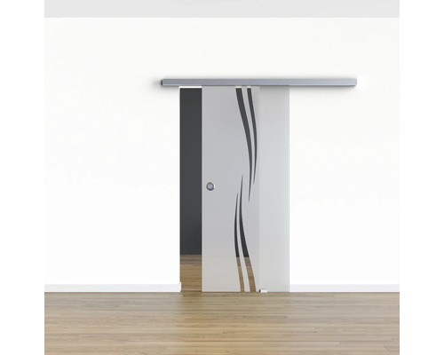 Pertura glazen schuifdeur complete set Glera Swirl 900x2050 mm incl. Selir aluminium beslag, RVS look, verzonken handgreep