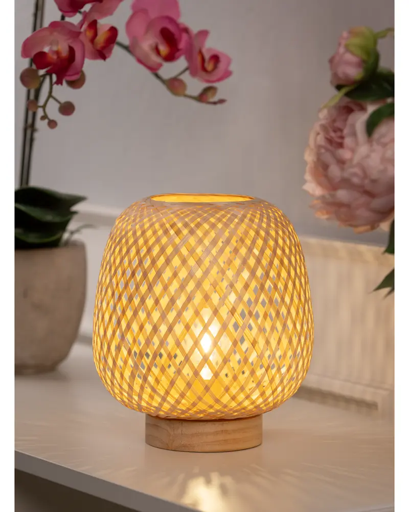 Bordlampe bambus flet - H20 cm