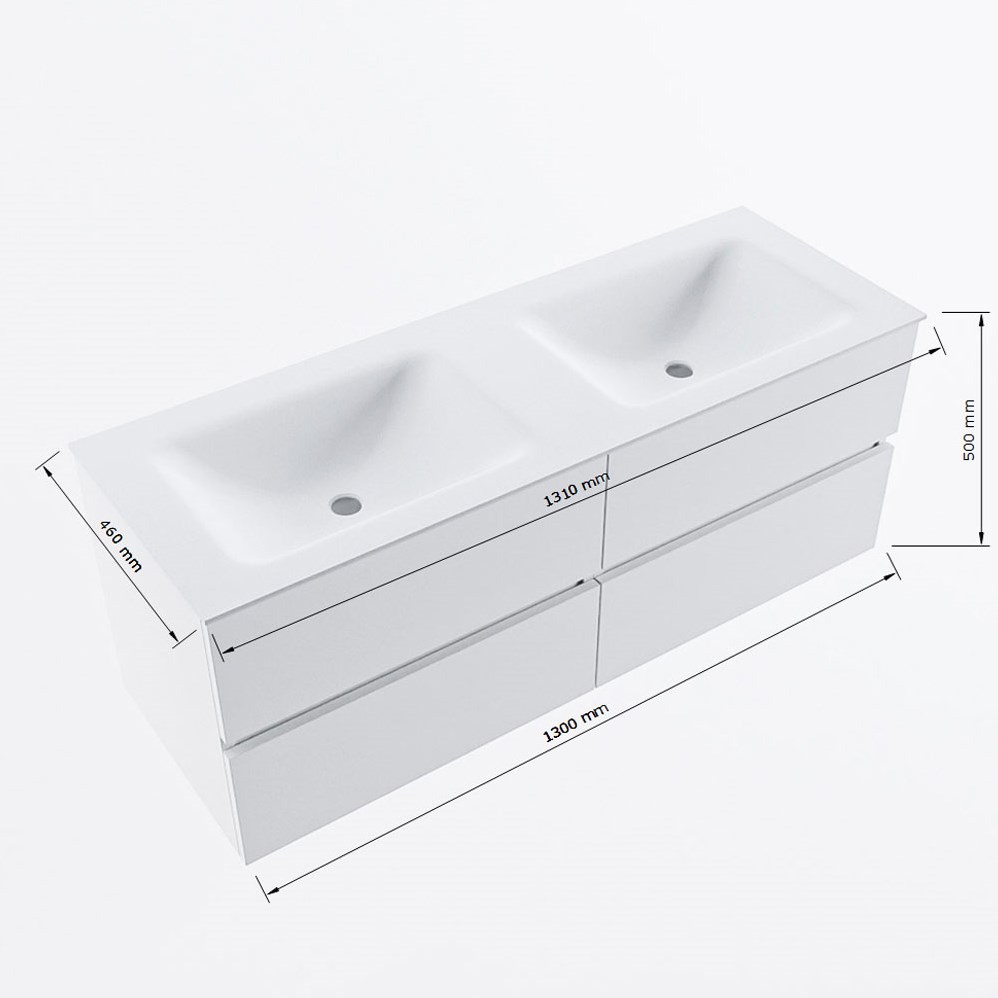 Mondiaz Vica DLux badmeubel 130cm chai 4 lades met wastafel ostra dubbel zonder kraangat