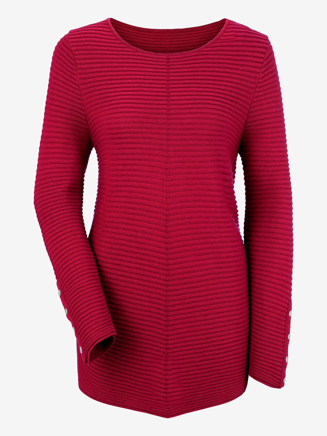 Pull long col rond avec boutons décoratifs dorés sur les manches