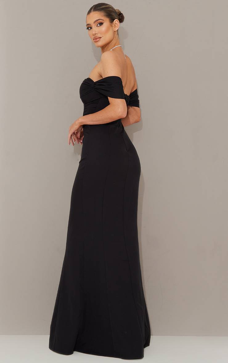 Noir Robe De Demoiselle D'honneur Bardot À Détail Corset