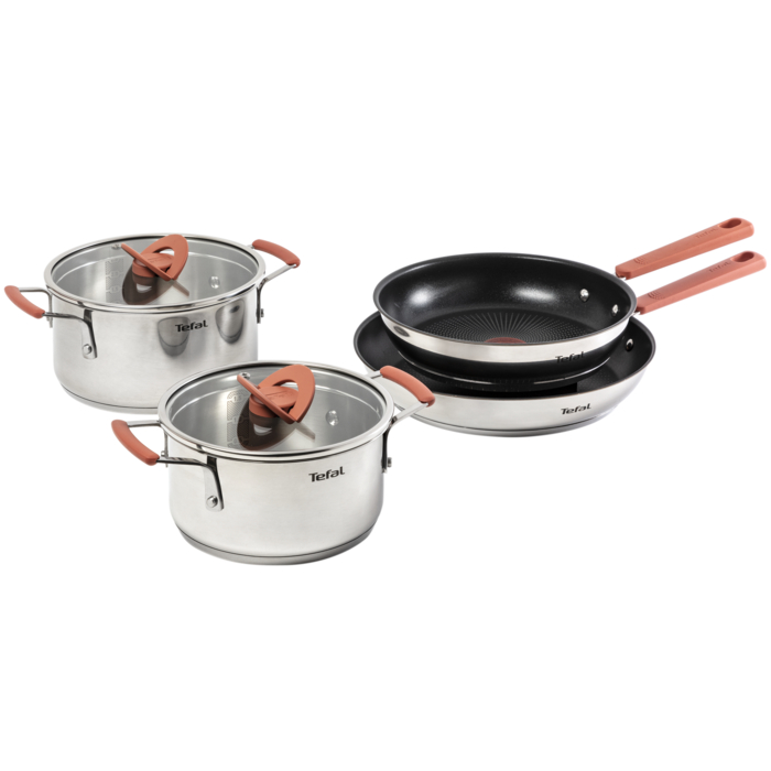 Opti'space set 6 pièces Faitouts inox 18/20cm + Couvercles verre 18/20cm + Poêles antiadhésives 24/28cm