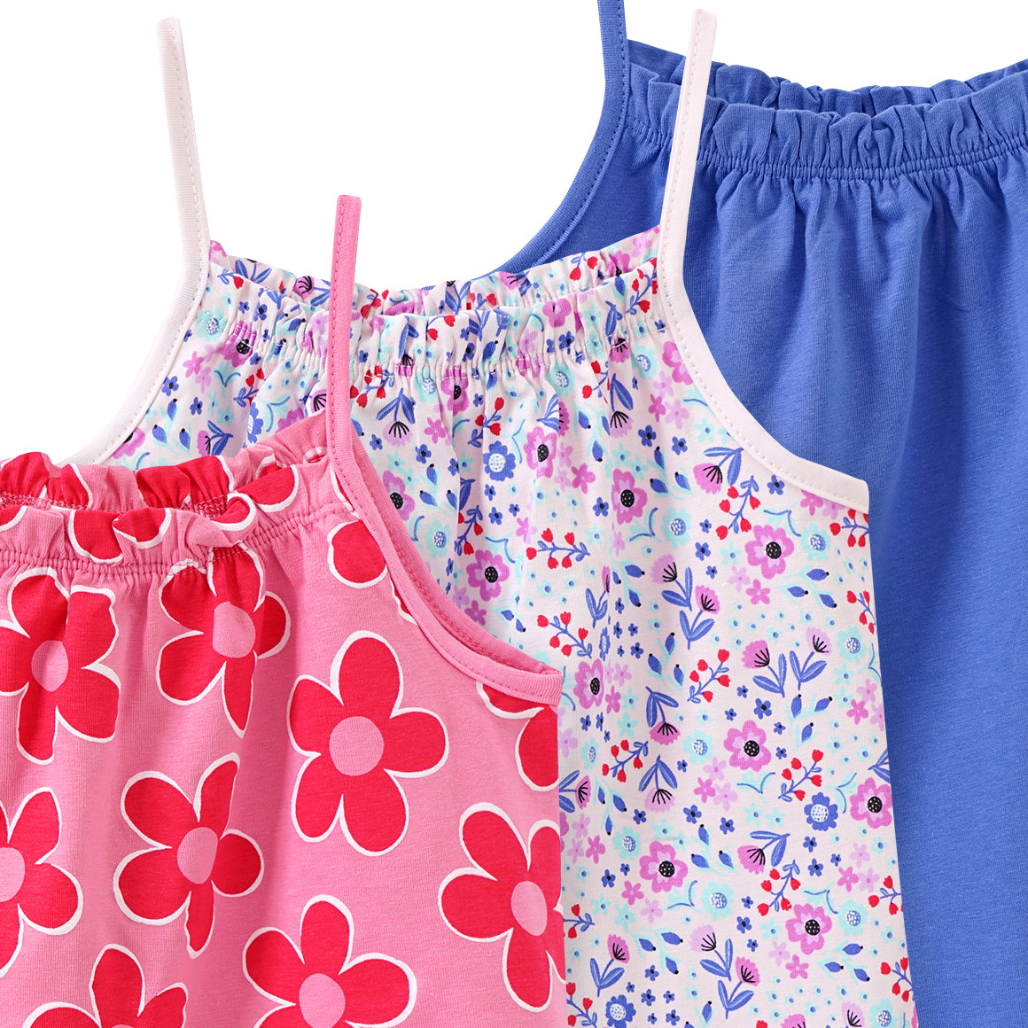 Famy 3 Mädchen Tops mit bunten Motiven zartrosa / blau / rosa