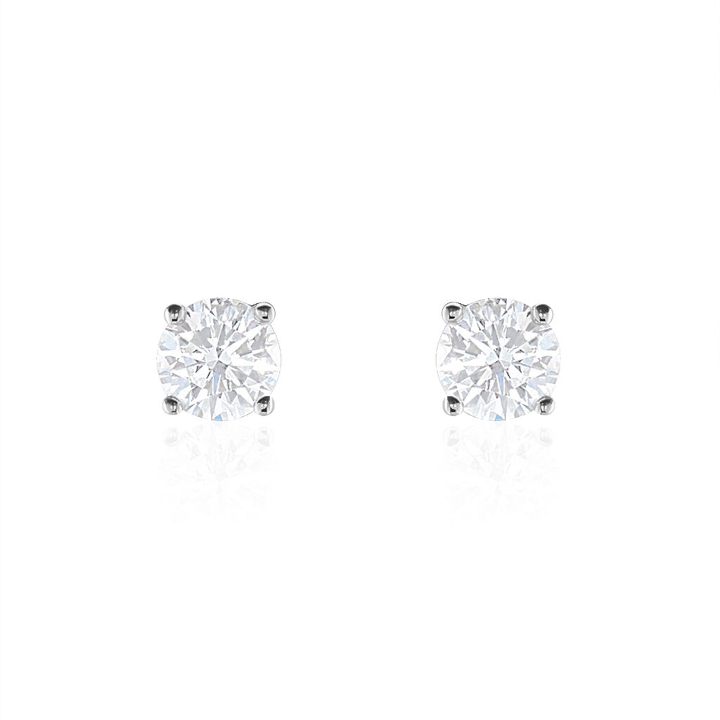 Boucles D'oreilles Puces 4 Griffes Or Blanc Diamant Synthetique