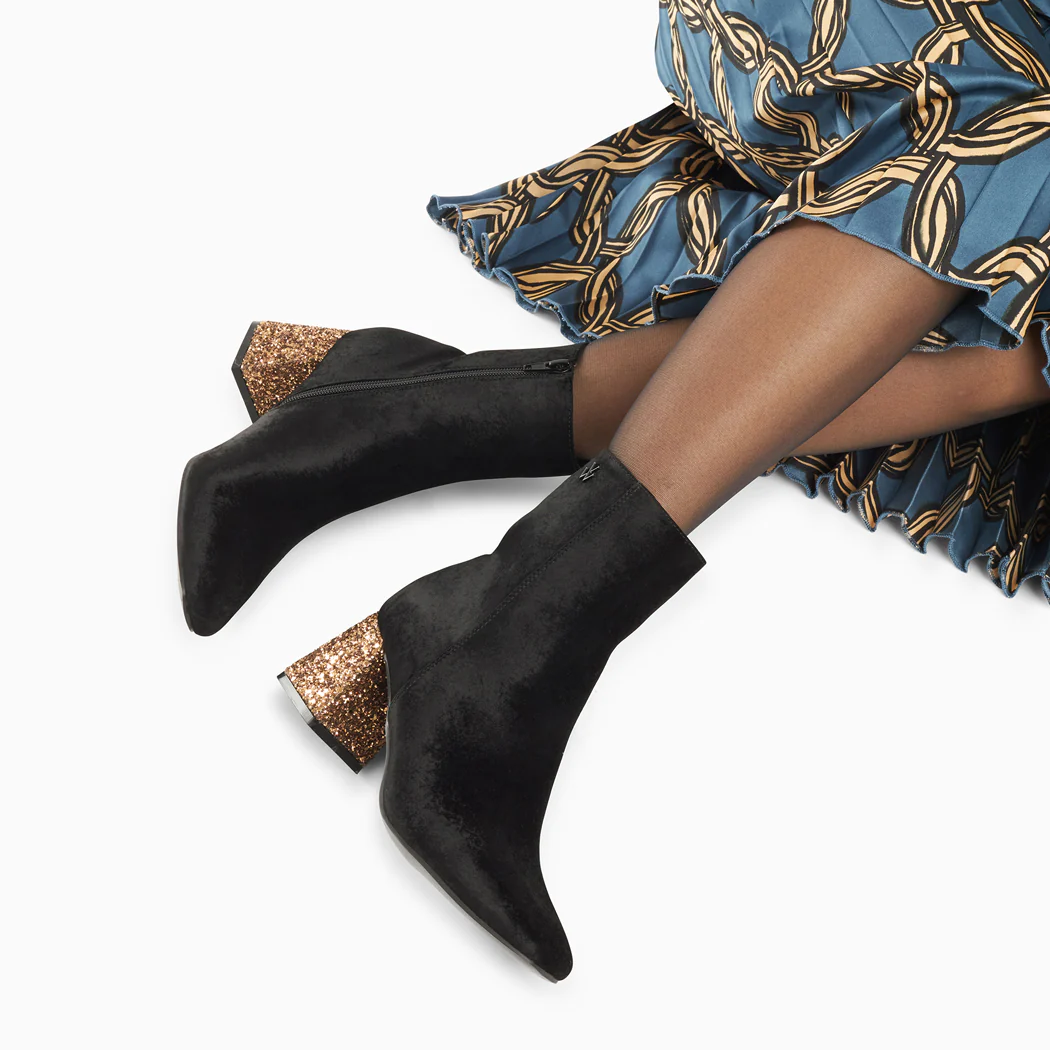 Bottines-Bottines New York noires à talon pailleté bronze