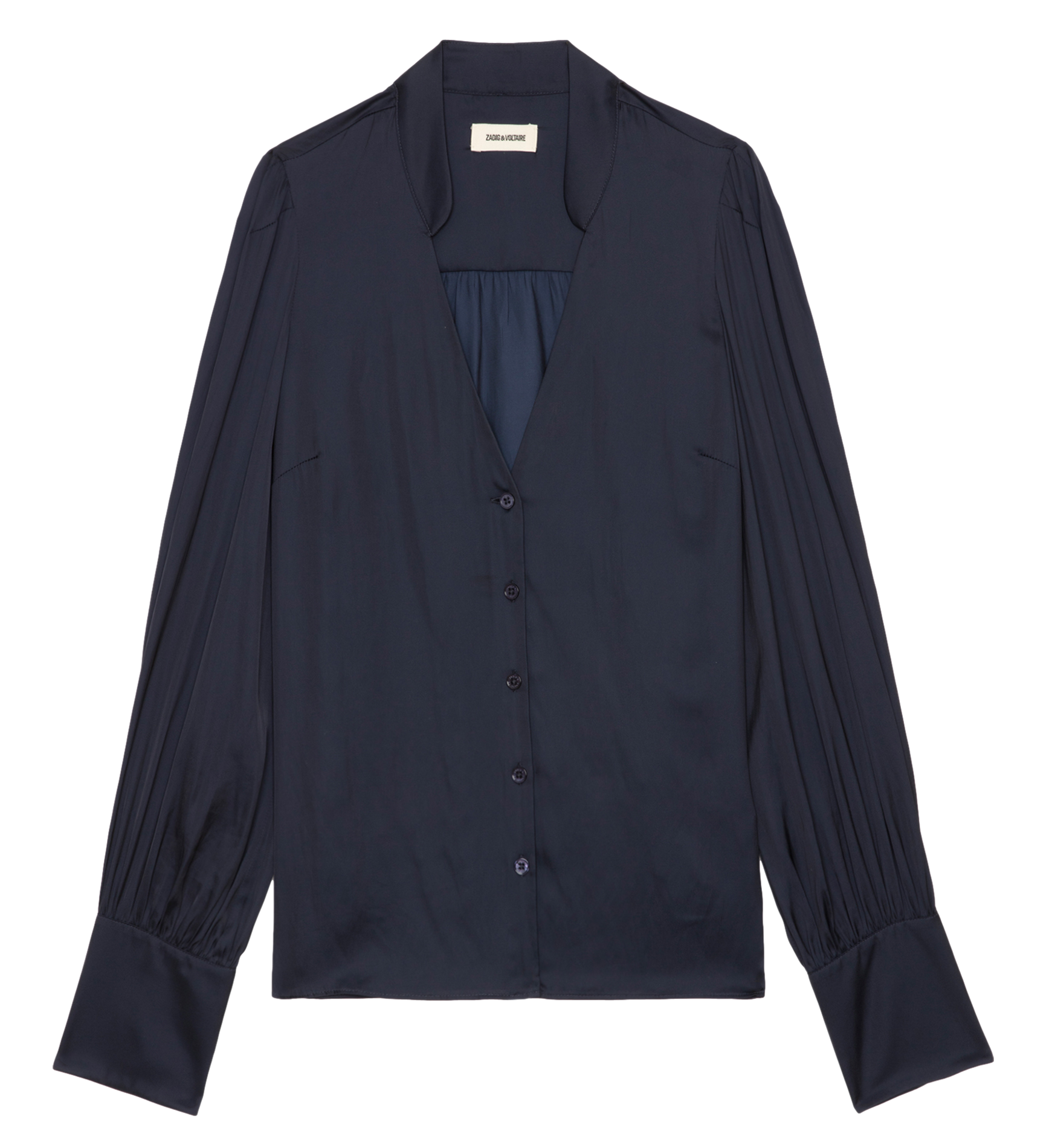 TINOUS - Chemise col V droite en satin | Bleu